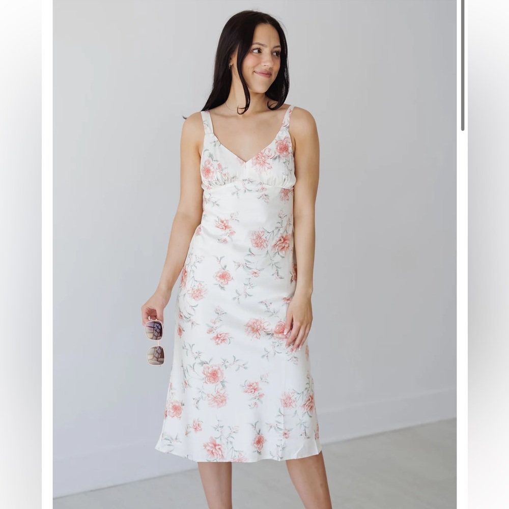 Storia Cream Slip Midi Dress with Spaghetti Straps
